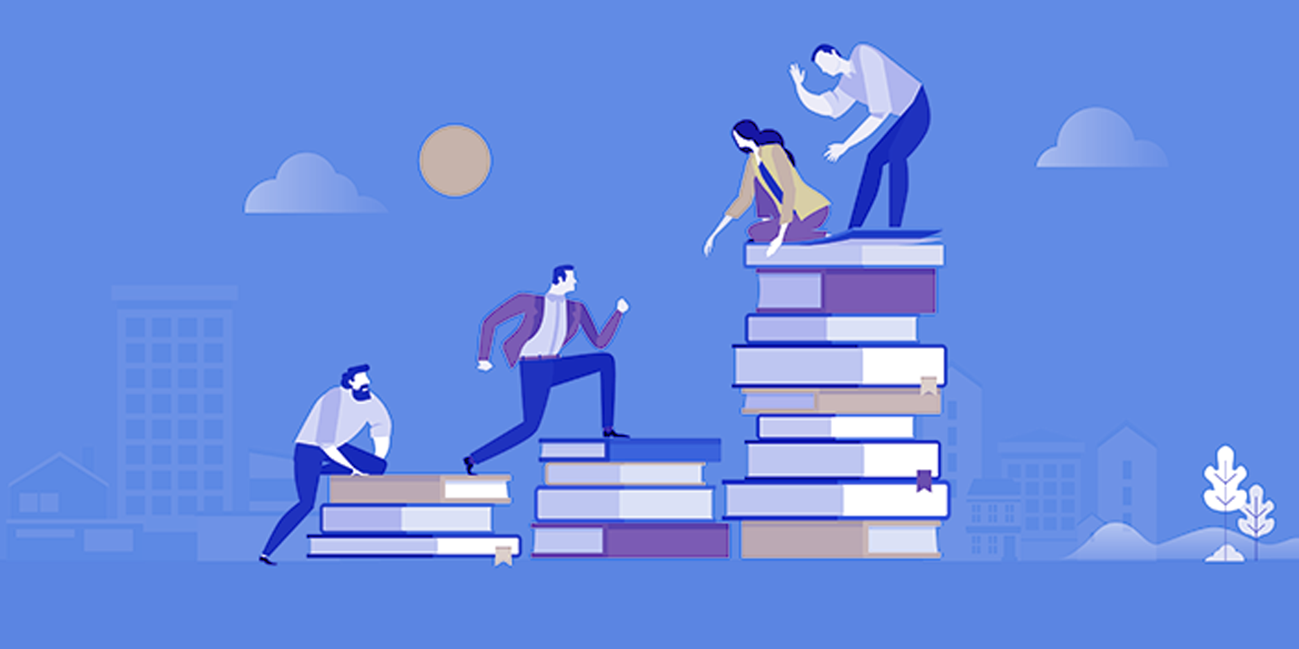 Illustration of people climbing books
